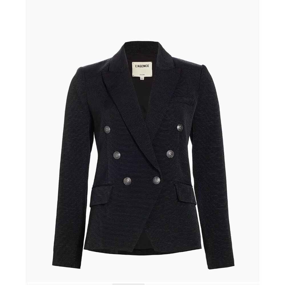 L'agence Kenzie Double Breasted Blazer Jacket 6 Ribbed Euc Black